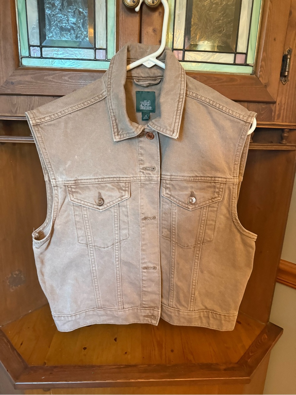 Target Wild Fable cotton Cropped Sleeveless Denim Vest in Faded Taupe M
